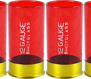 12 Gauge Shotgun Shell Shot Glasses, Red, Set of 4